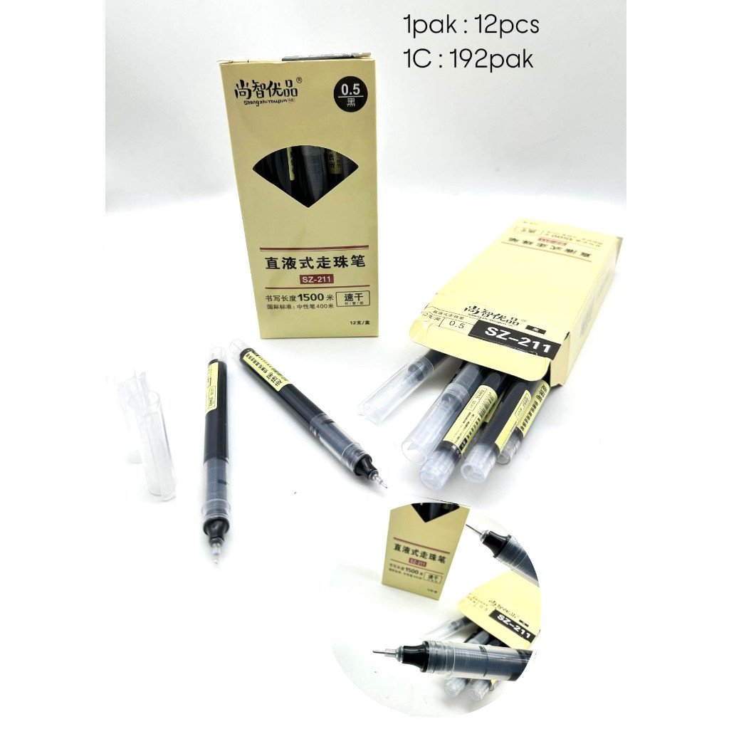 

Pulpen Ballpoint Pen Gel Full Tank Body Putih Transparan Polos Ujung Lancip 0.5 mm Neddle Tip Tinta Hitam