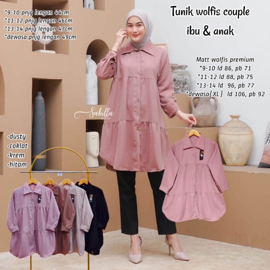 Tunik Anak 7-8, 9-10,11-12,13-14 Tahun & Dewasa / Tunik Wolfis & Shakila Kemeja Kerut Depan Remaja