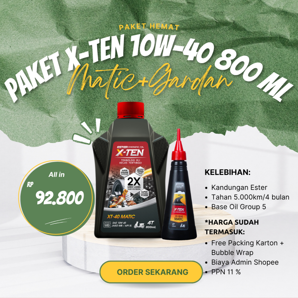 Paket Oli Xten Ester Matic 10W 40 800 Ml & Oli Xten Gear Matic Gardan 120 Ml untuk Matic Yamaha