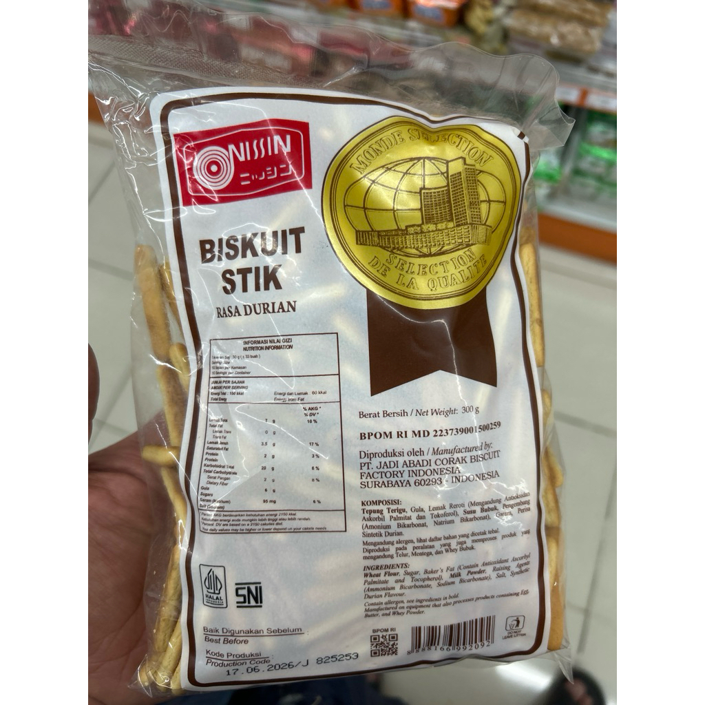 

Nissin biskuit Stik durian 300gram