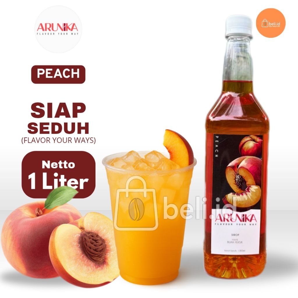 

Sirup Arunika Premium Peach/Buah Persik Botol 1 Liter Untuk Es Kopi Americano Mocktail Cocktail