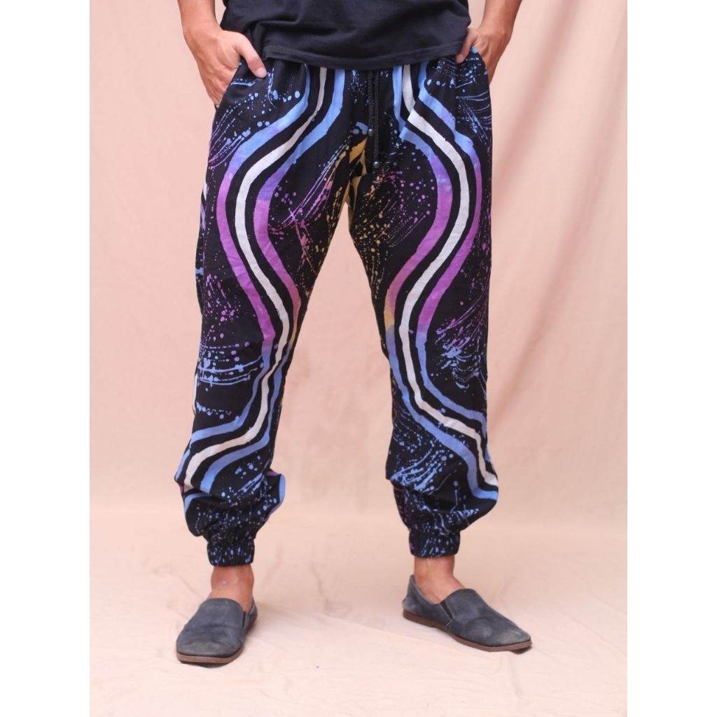 Celana Joger Batik Abstrak Original Handmade (bukan printing) motif lengkung wengi