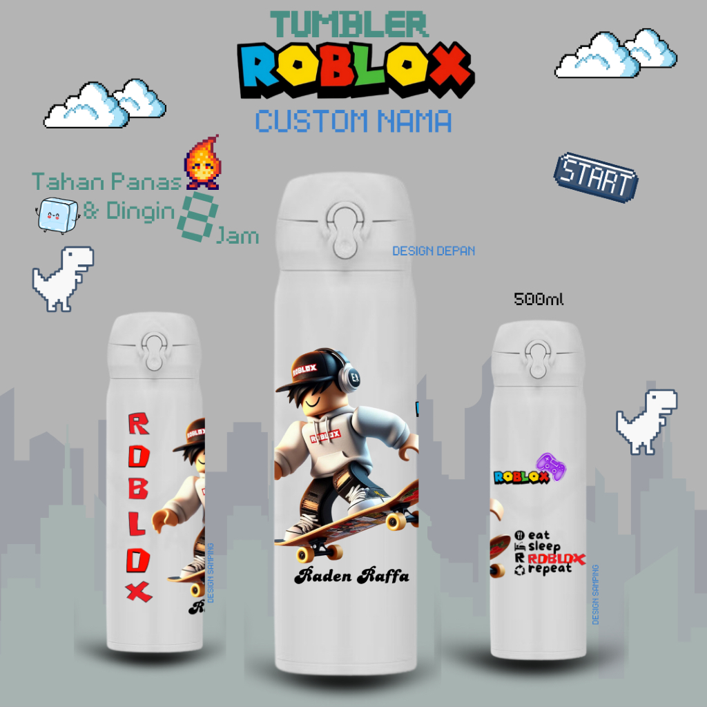 TUMBLER ROBLOX CUSTOM NAMA TUMBLER BOTOL TERMOS ANAK GIFT KADO 500ml