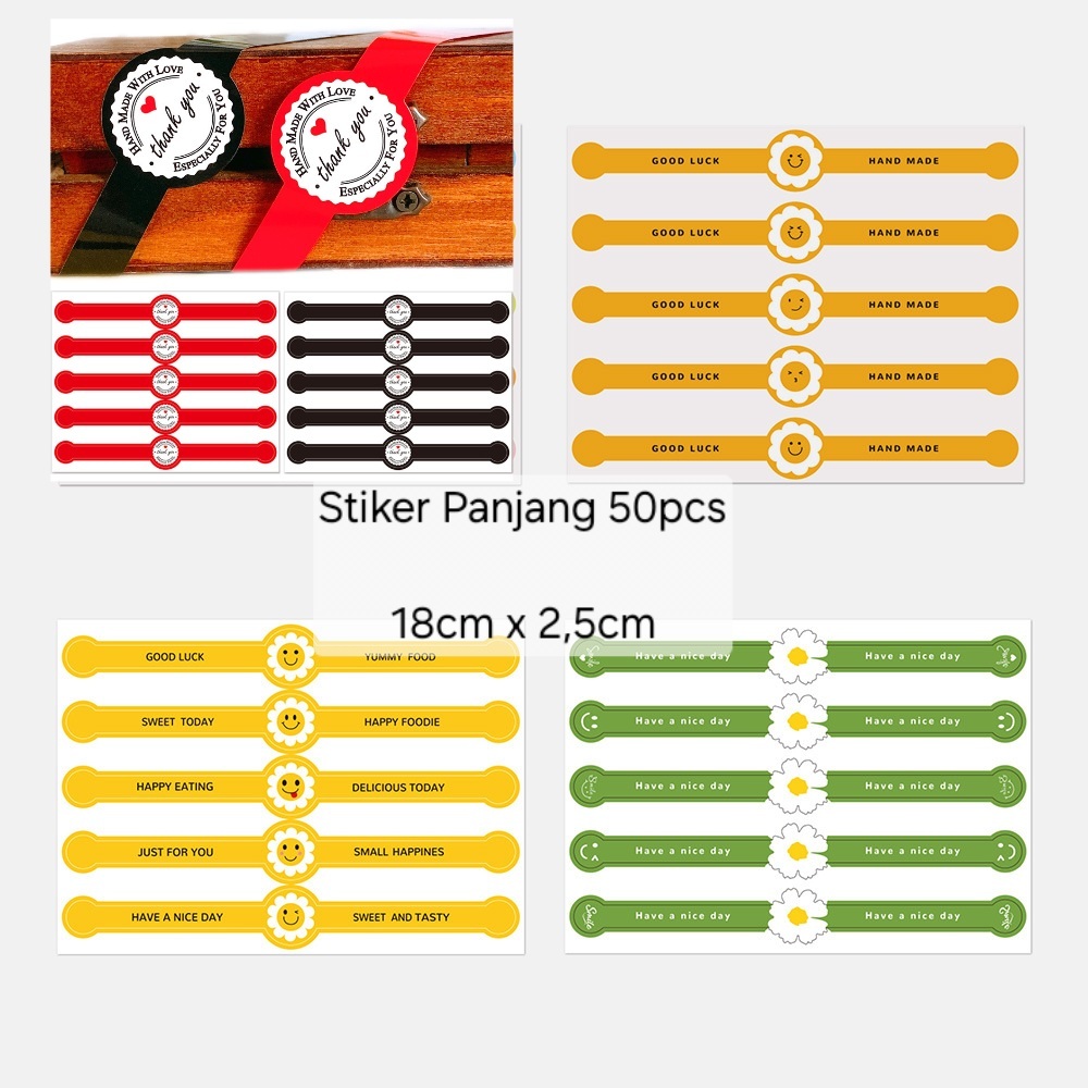 

50pcs Stiker Panjang Thank You Handmade Sticker Label Packing Kado Gift Hampers