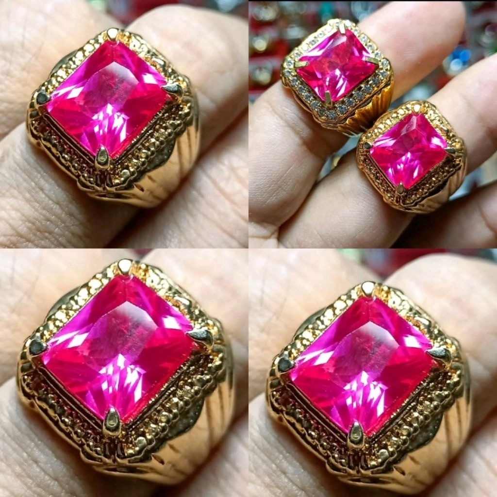 Cincin permata Pink topas Bangkok oktagon crystal