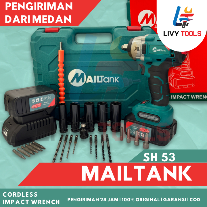 Mailtank SH53 Bor Baterai Impact 21V Impact Wrench 13mm Dapat 2 Baterai Untuk Buka Baut Motor Mobil 