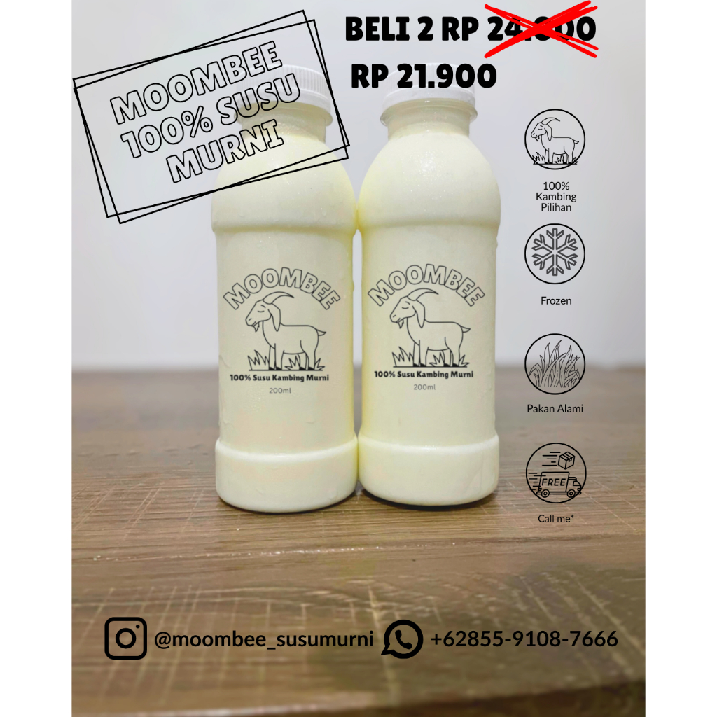 

MOOMBEE Susu Kambing Murni 100% – Bundle 2 Botol | Promo Hemat, Tanpa Campuran