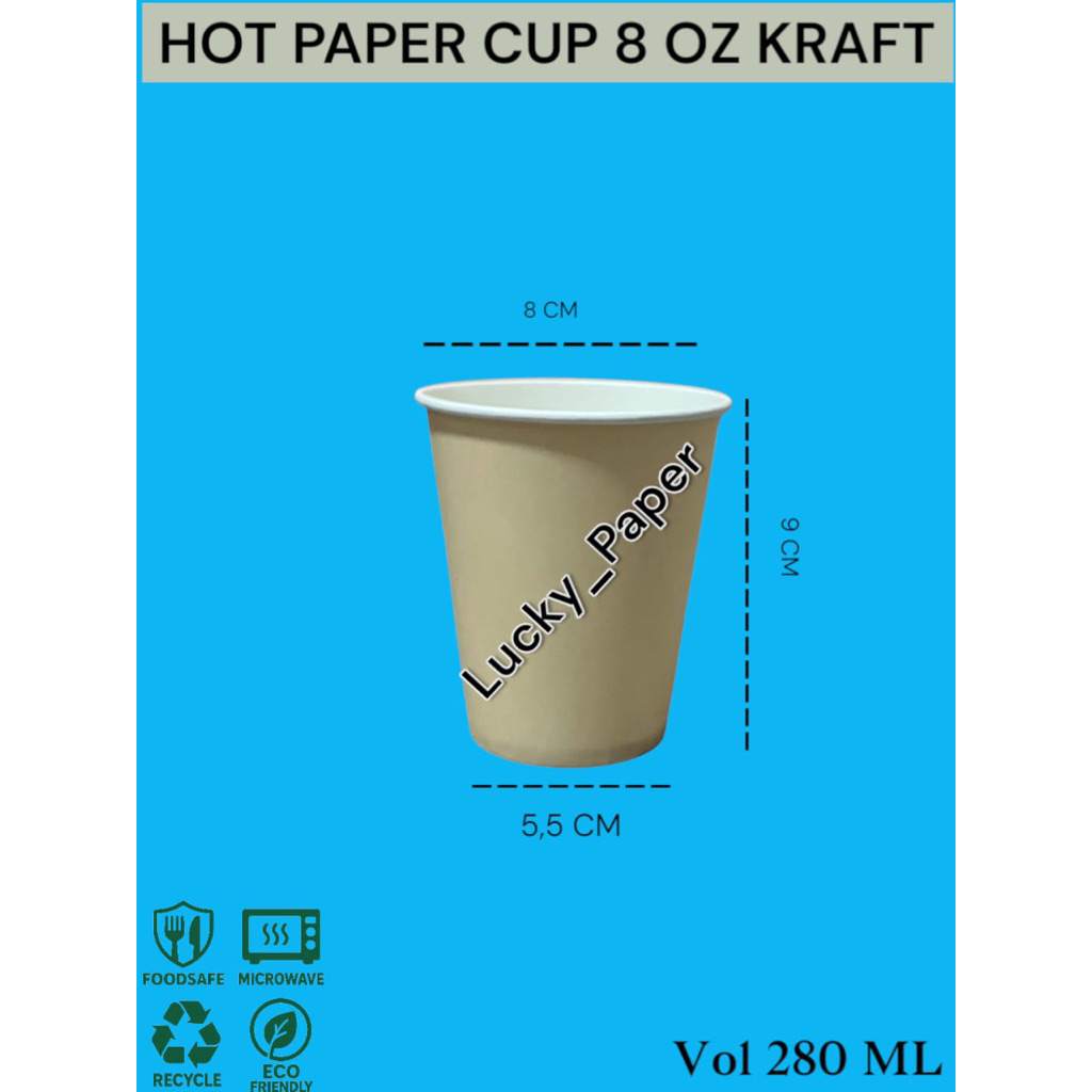 GELAS CUP/PAPER CUP WARNA POLOS  Hot Paper Cup 8 oz / Gelas Kertas 8oz 240ml Putih Coklat Hitam