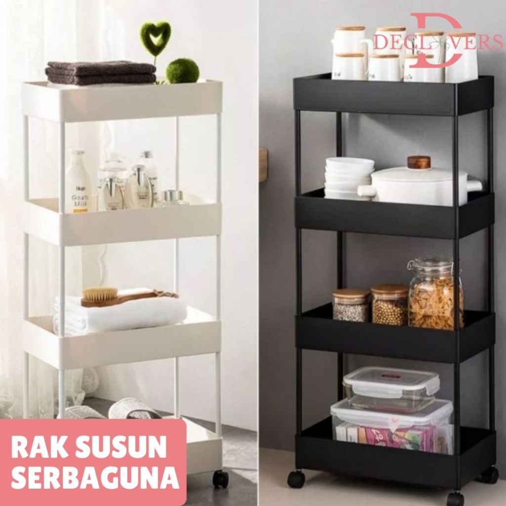 Rak Troli Rak Susun 4 Tingkat | Rak Plastik Susun Roda