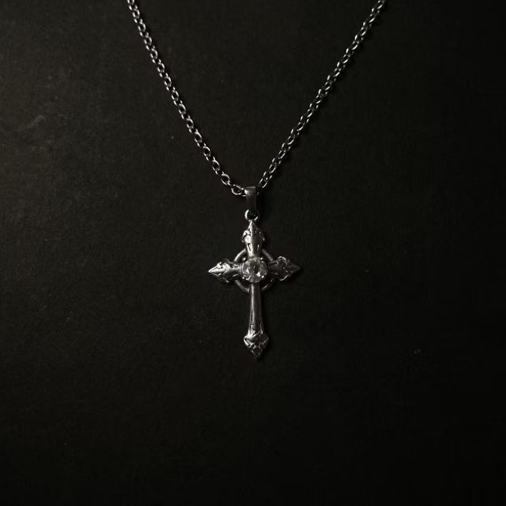 Kalung Salib Steinless Permata Imitasi Kalung Rantai Pria Wanita