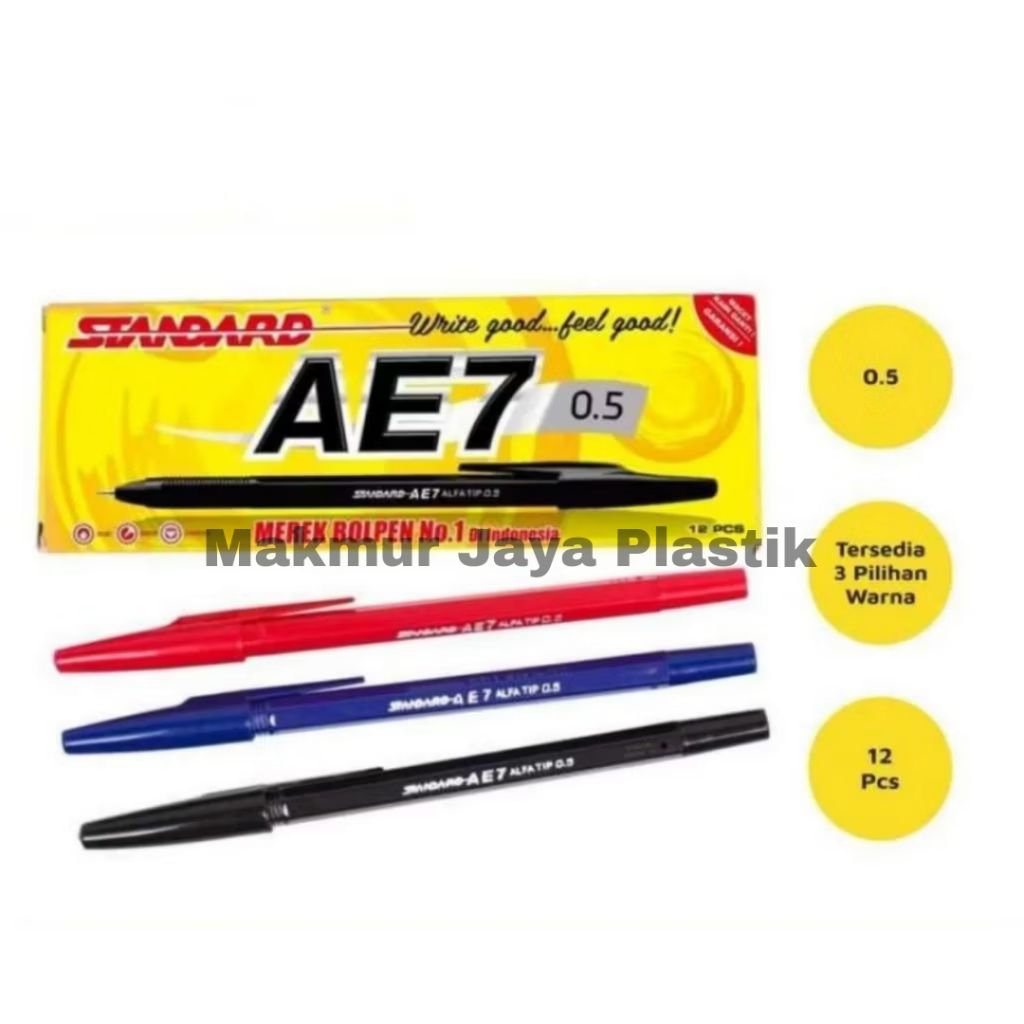 

(12 pcs) Ballpoint Standard AE7 0.5 mm/Bolpen Standart AE7 0.5mm/ Pulpen Standart Hitam/Ballpoint Standart AE7 0.5 mm