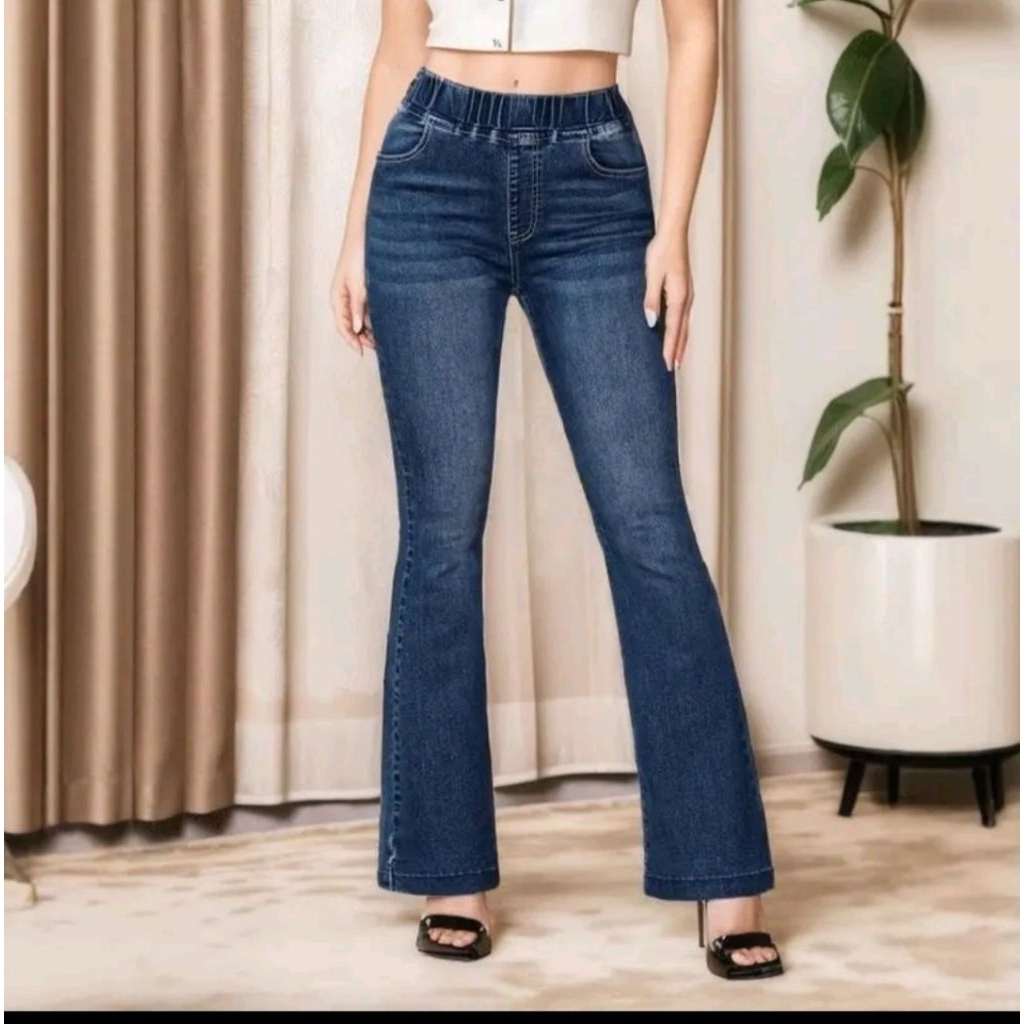 Celana Cutbray Jeans Wanita Panjang - Highwaist Jeans Cutbray Pinggang Karet ootd style terbaru