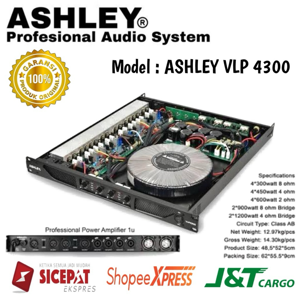 Power Amplifier Ashley Vlp4300 Original Power Amplifier Ashley 2 Channel Class AB