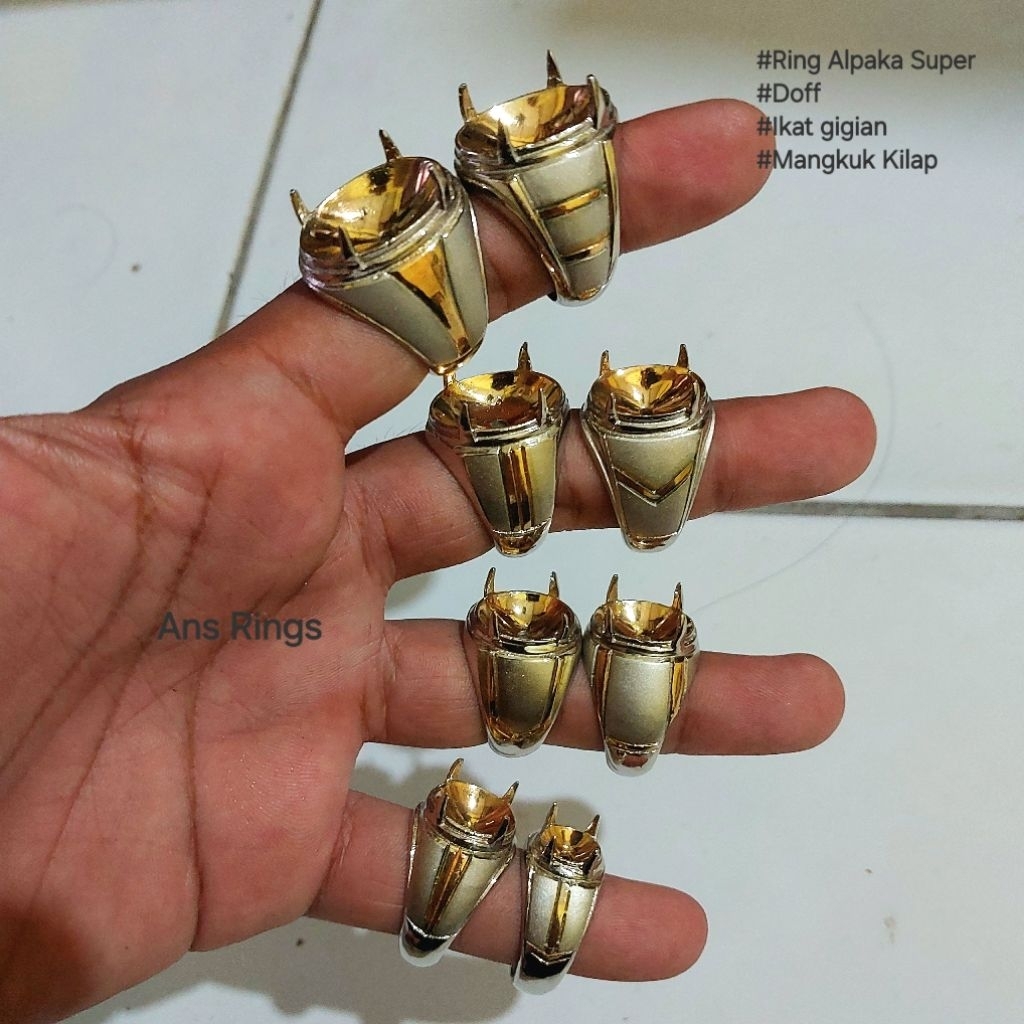 JOSS‼️ Ring Cincin Emban Akik Alpaka Super Doff Ikat Gigi Kombinasi Gold Mangkuk Kilap