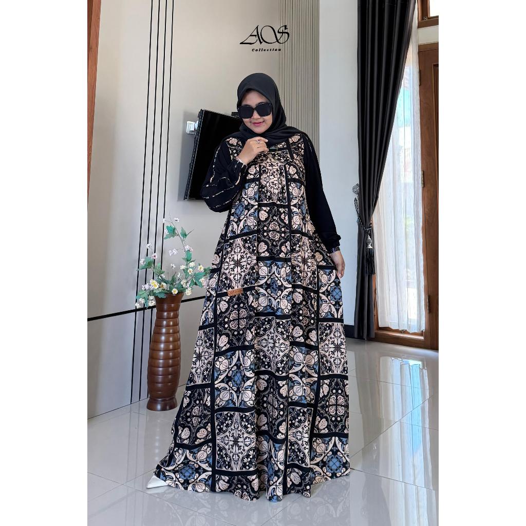 DRESS REMPEL DADA HITAM BATIK