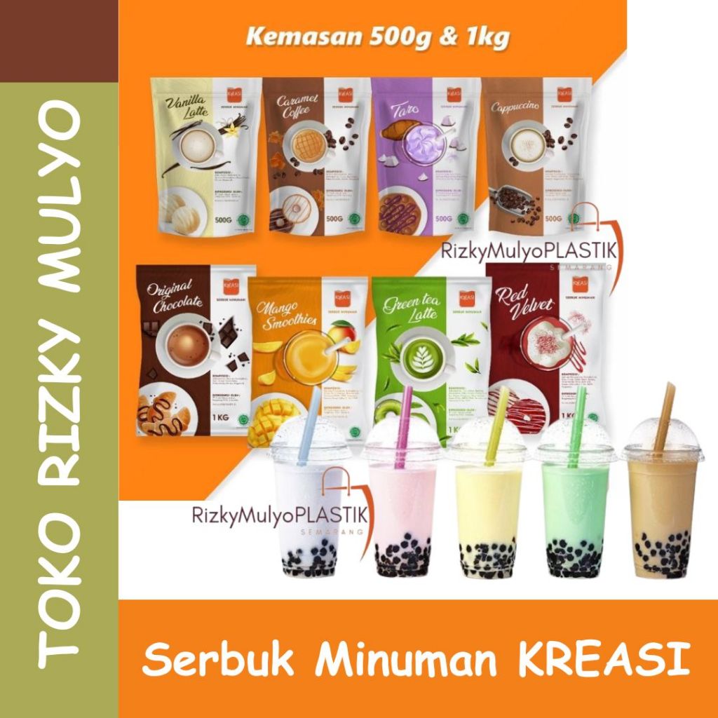 

KREASI Sticky Milk Powder Drink - Bubuk Minuman Rasa 500gr / Serbuk Minuman Boba Ice Blend Instant Creamy Taro Green Tea Strawberry Coklat Matcha Latte Cappuchino Moccachino