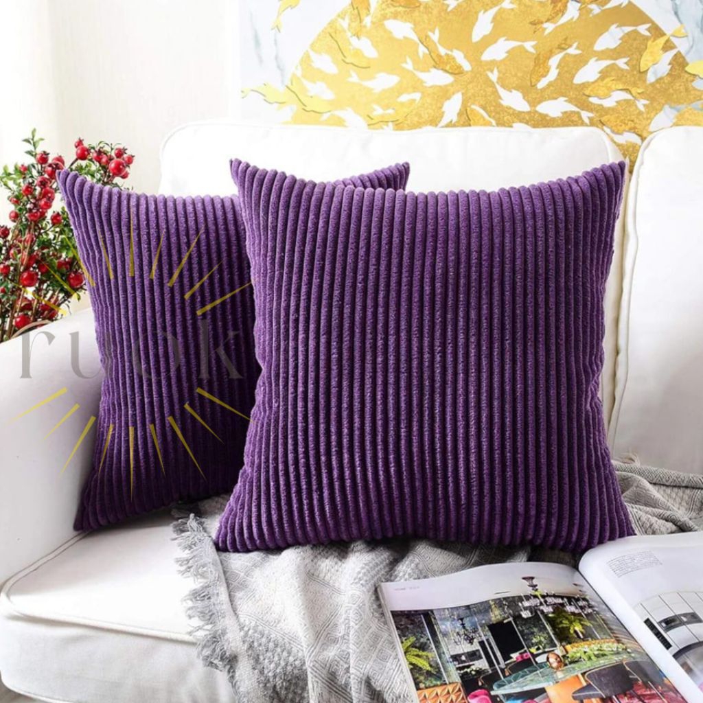 ruok.id - SARUNG BANTAL SOFA CANTIK BAHAN CORDUROY UNGU TERMURAH DI SHOPEE (UKURAN 30x30 35x35 40x40