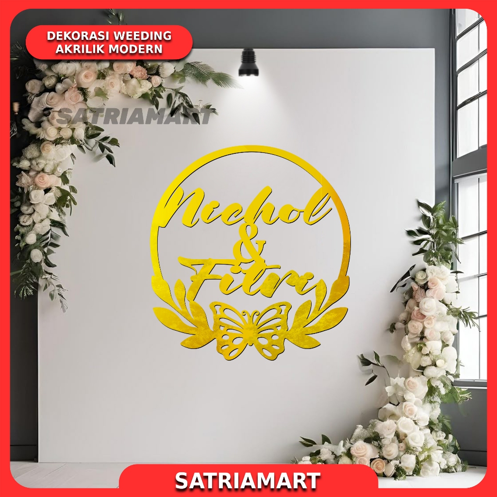 Tulisan Inisial Nama Lamaran Tunangan Peernikahan Akrilik Gold Mewah Berkilau Aesthetic