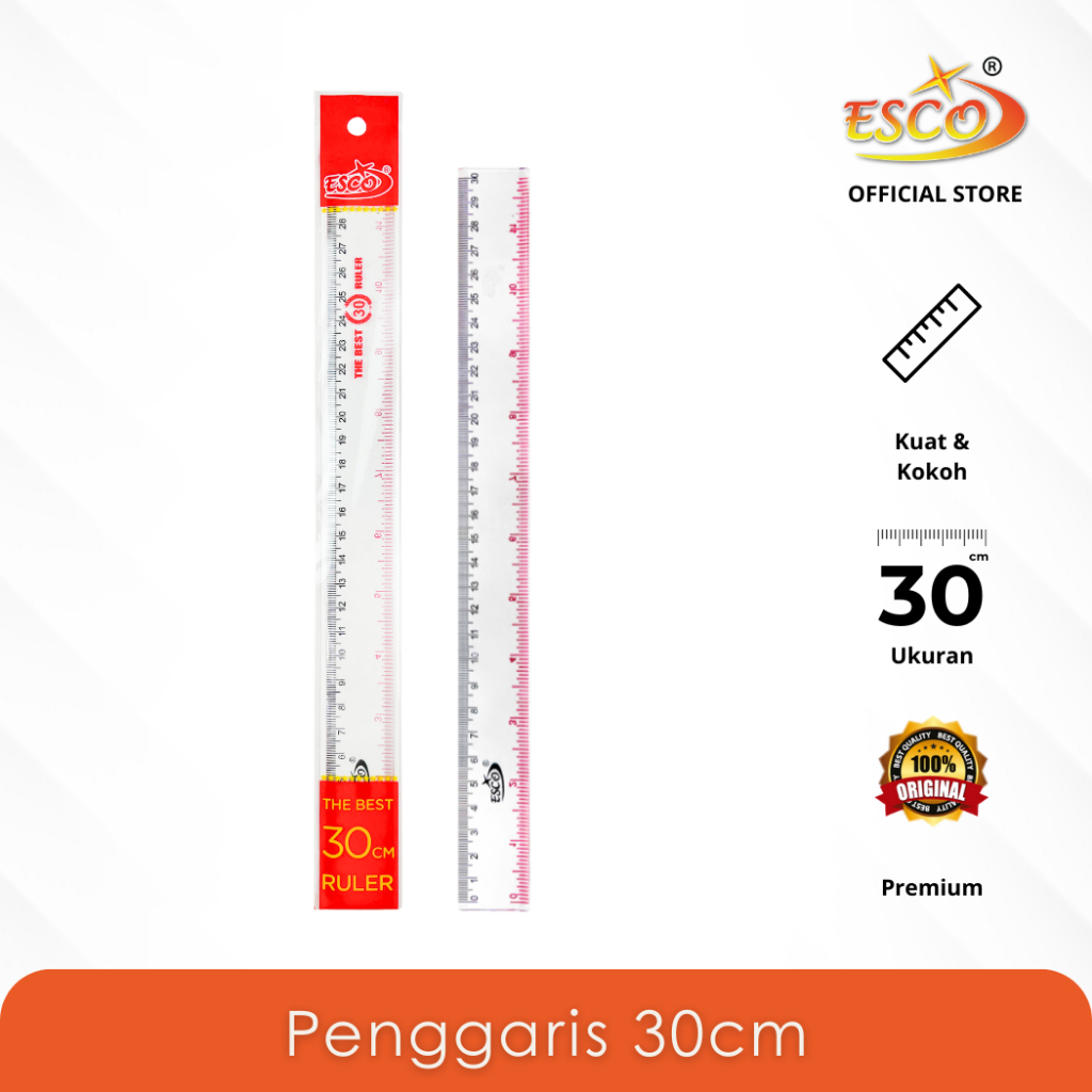 

Esco 30cm Plastic Ruler - Penggaris Transparan Skala Cm & Inci (PPV-30)