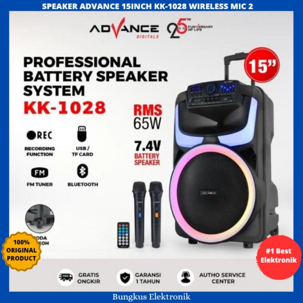 SPEAKER PORTABLE ADVANCE 15INCH KK-1028 MIC 2 SPEAKER ADVANCE KK1028
