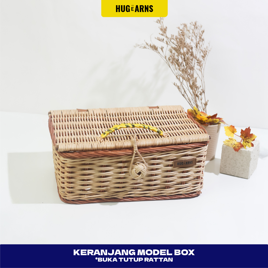 HUGeARNS - Keranjang Piknik Rotan Premium Aesthetic / Keranjang Piknik Aesthetic Anyaman Rotan / Any