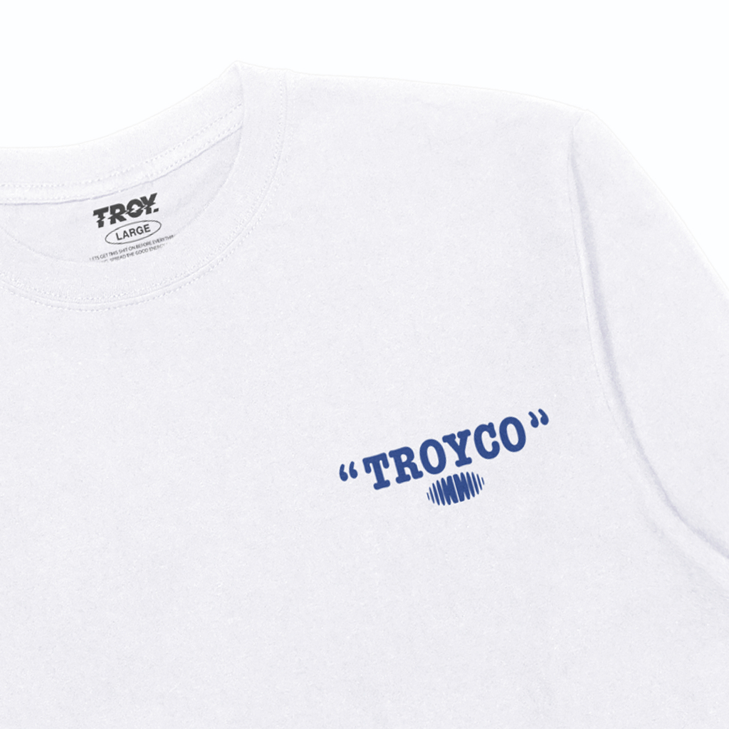 Troy Company Longsleeve Tshirt White Bluish Club Records - Kaos Putih Lengan Panjang LS 3215
