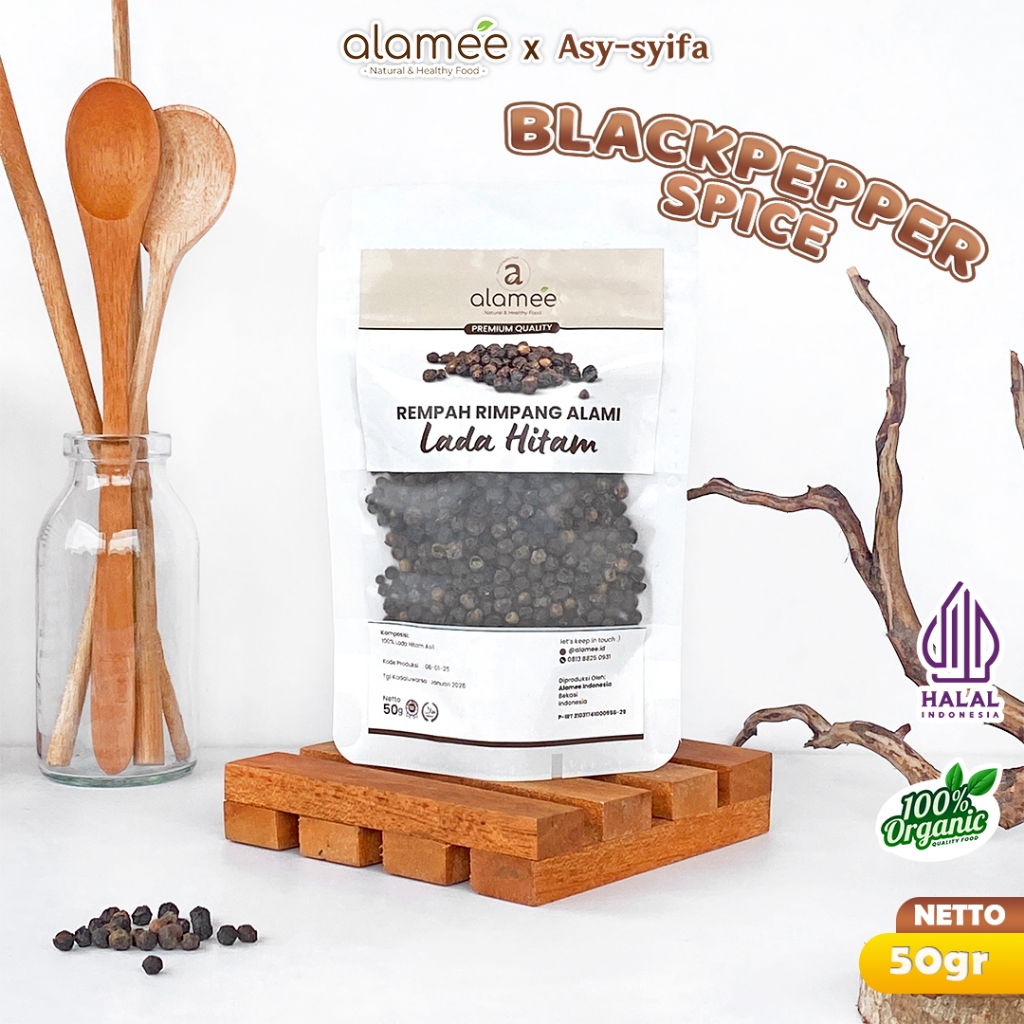 

ALAMEE Lada Hitam Biji Organik Utuh Whole Black Pepper Blackpepper Rempah Rimpang Organik Alami 50g