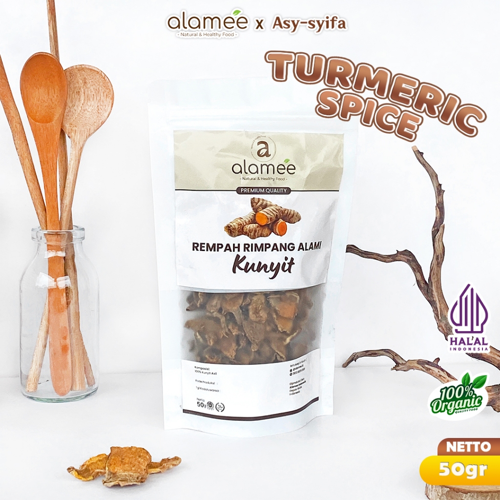 

ALAMEE Kunyit Kering Dried Turmeric Iris Rempah Rimpang Organik Alami Kunir Bumbu Seasoning 50gr