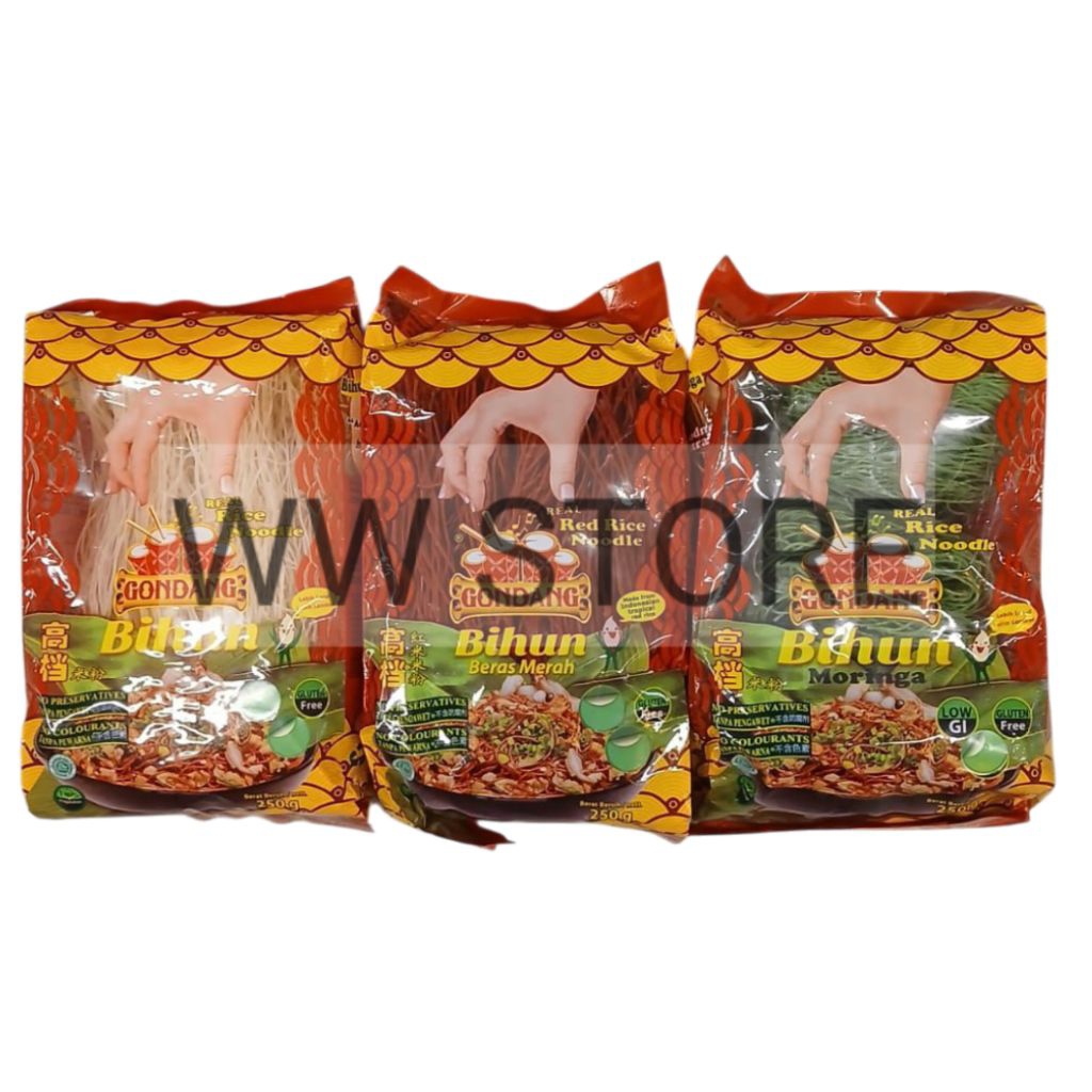 

Bihun Beras Merah Putih Hijau Daun Kelor TANPA PENGAWET & PEWARNA halal MUI bebas gluten free GONDANG REAL Moringa Red White Rice Noodle 250g