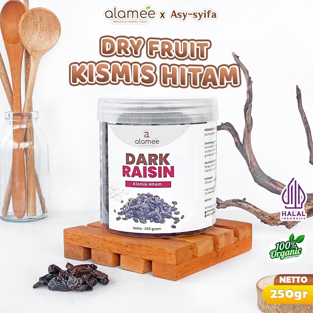 

ALAMEE Dark Raisin Cemilan Buah Sehat Kismis Hitam Manis Dried Fruit Black Raisin PREMIUM 250gr