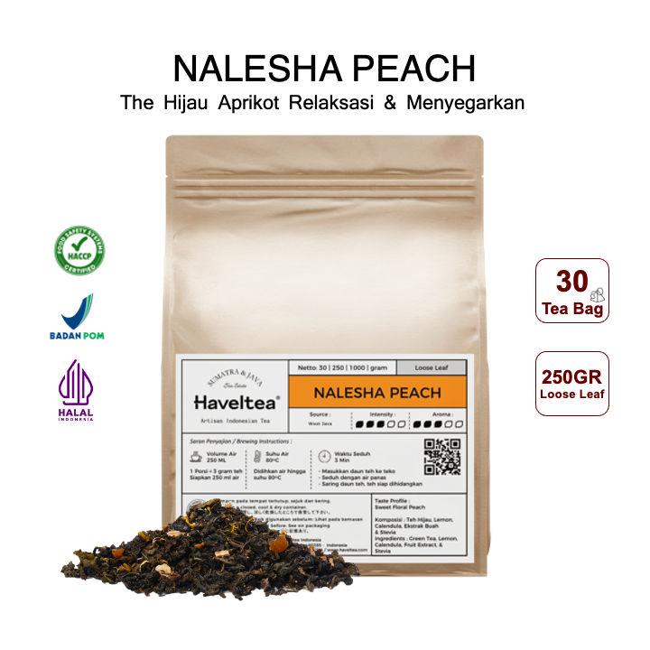 

Haveltea Nalesha Peach Green Tea Peach Teh Hijau Buah Persik Premium Fruit Tea Blend
