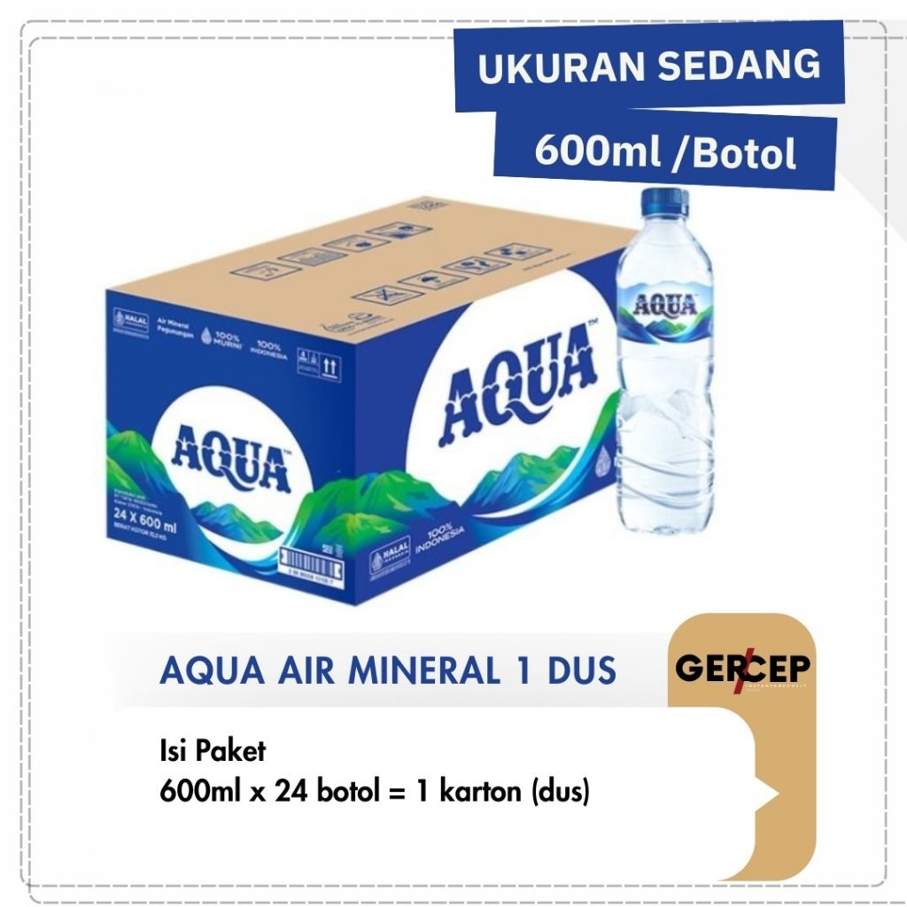 

Aqua 600ml 1 Dus / Aqua Botol Sedang (isi 24 botol)