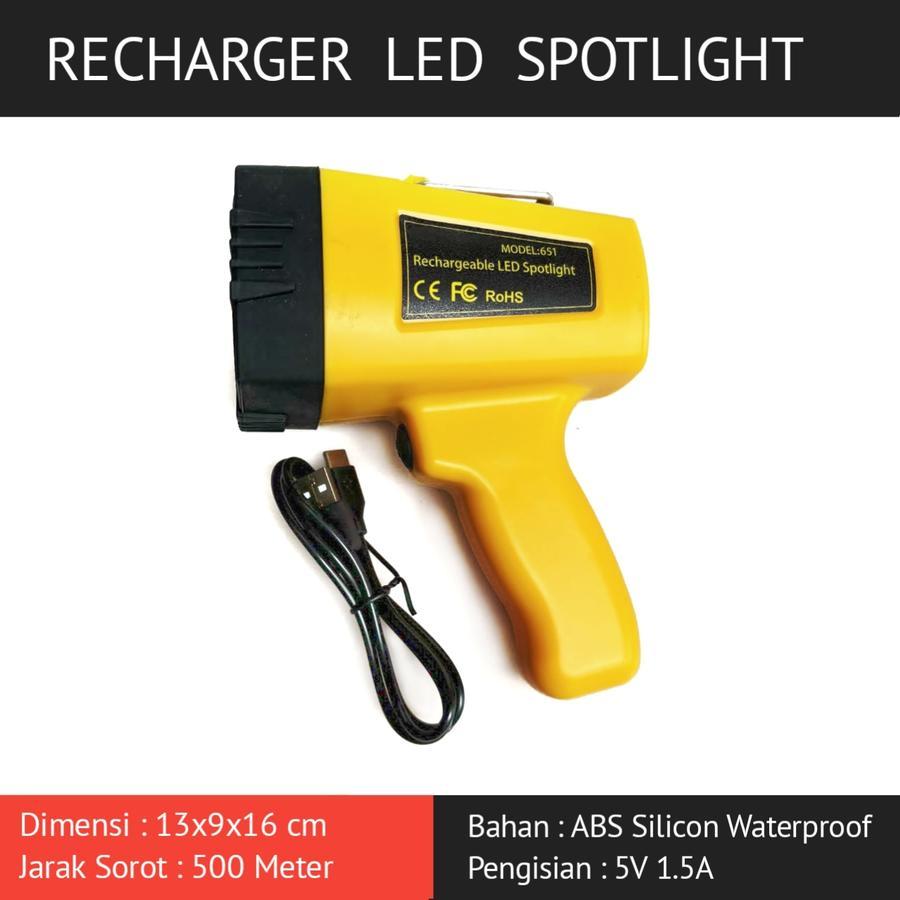 Lampu Sorot Tangan Spotlight Recharger Lampu Berburu Super Terang Jangkauan Jauh USB Type C Bisa Cas