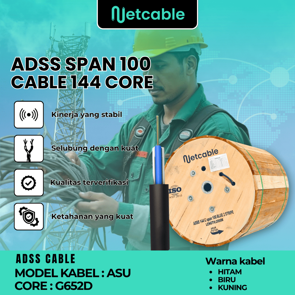 NETCABLE Kabel Fiber Optik ADSS 144 Core 2 KM | Kabel FO ADSS