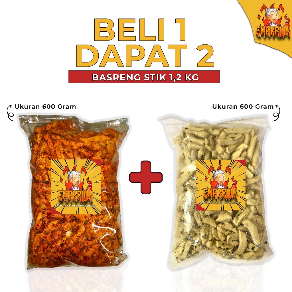 

EMAKRIUK - BELI 1 DAPAT 2 BASRENG STIK 1,2 kg Original 600gr Pedas 600gr Bumbu Melimpah Snack Food Cemilan