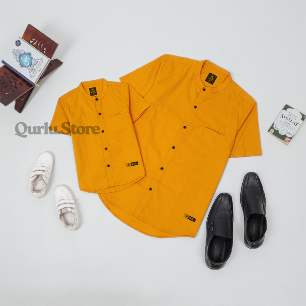 Qurlu - Kemeja Koko Dewasa/Anak warna MUSTARD (baju couple ayah dan anak laki-laki) Baju Koko Pria