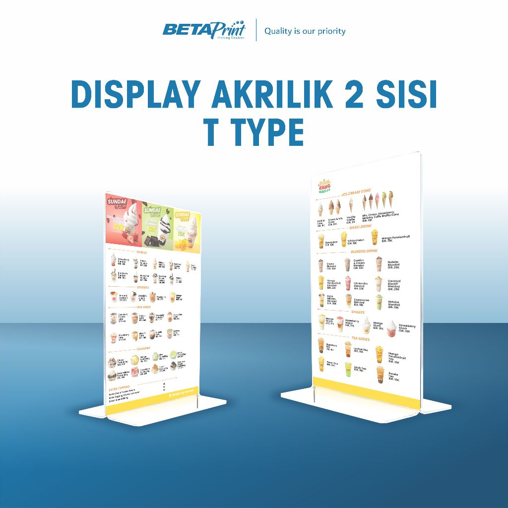 

Akrilik Tent Card / Akrilik Brosur A5/A4 / Tipe T Potrait / 1 sisi