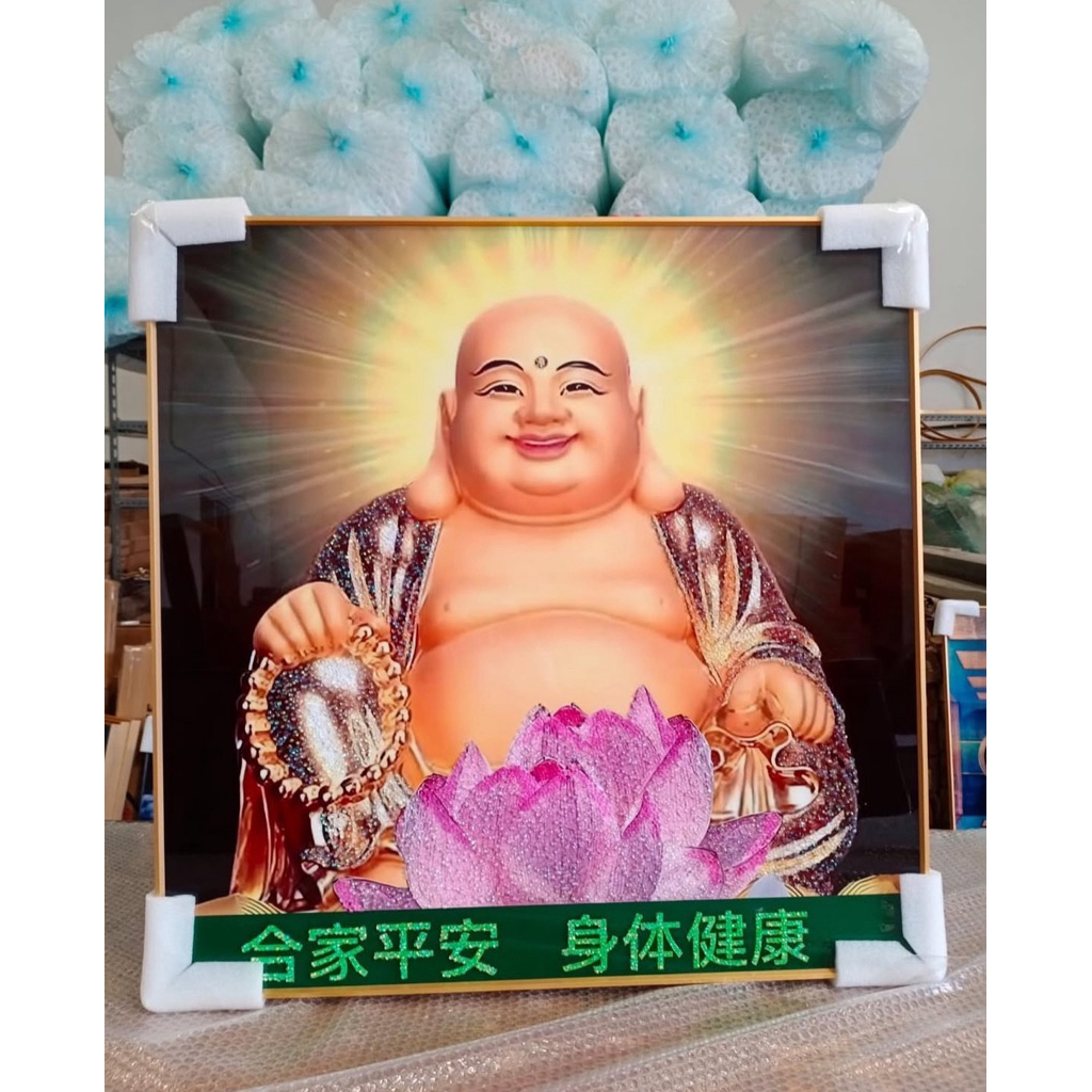Lukisan Porcelain 5D Diamond Motif Buddha Maitreya Pajangan Dinding Buddhis