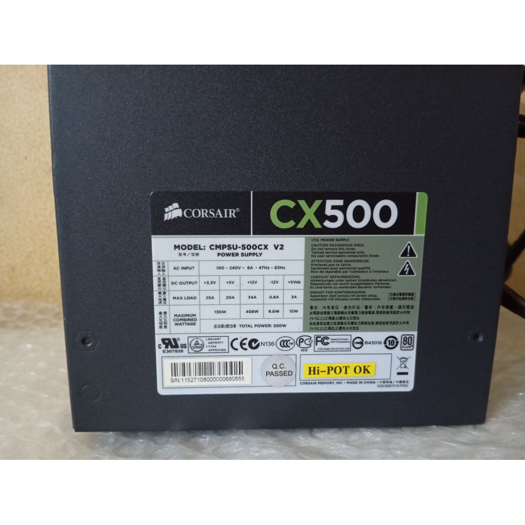 Power Supply Corsair CX500 80+ | Psu Corsair CX500 | Psu 500 Watt