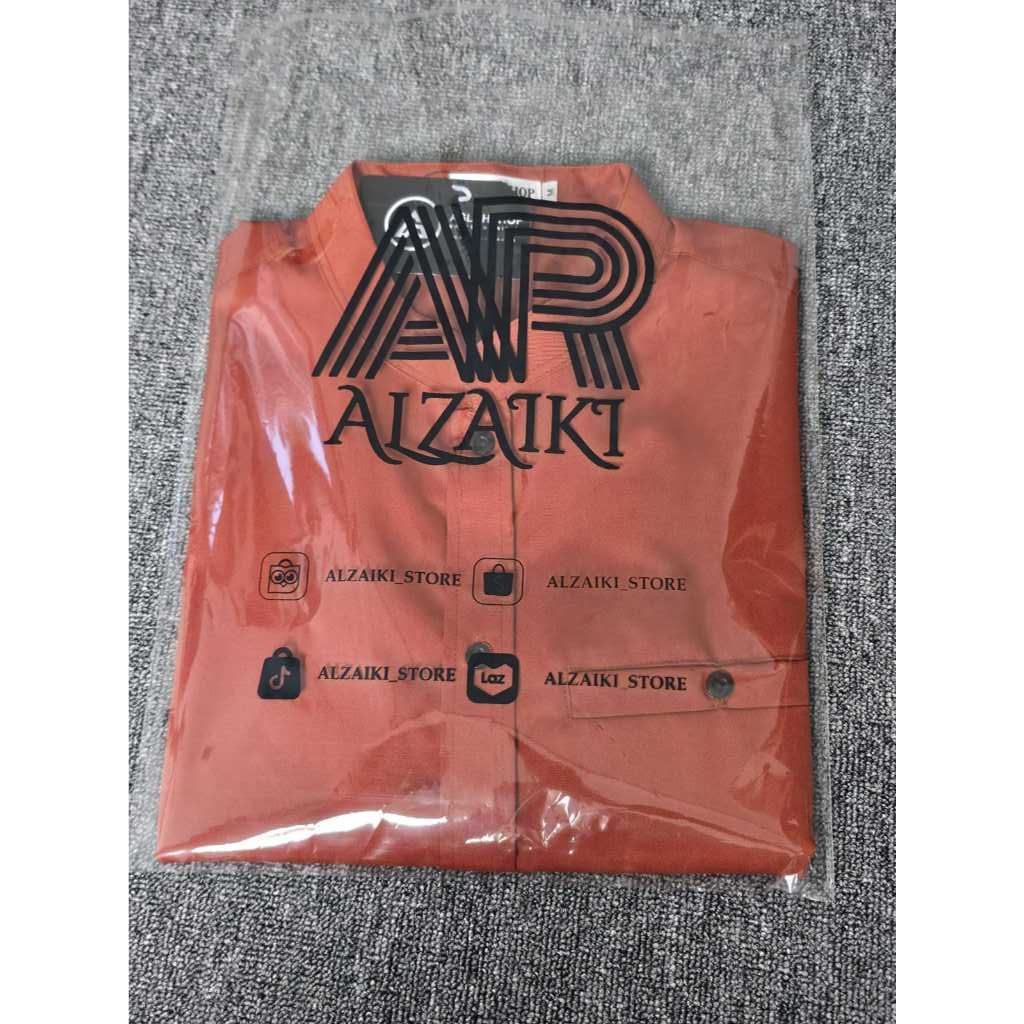 BAJU KOKO ALZAIKI MERAH BATA LENGAN PENDEK FULL KANCING PRIA DEWASA