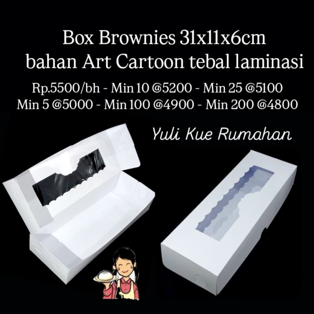 

Box Brownies Putih 31x11x6cm bahan Art Cartoon tebal laminasi cocok untuk kue basah bolen snack risoles dll