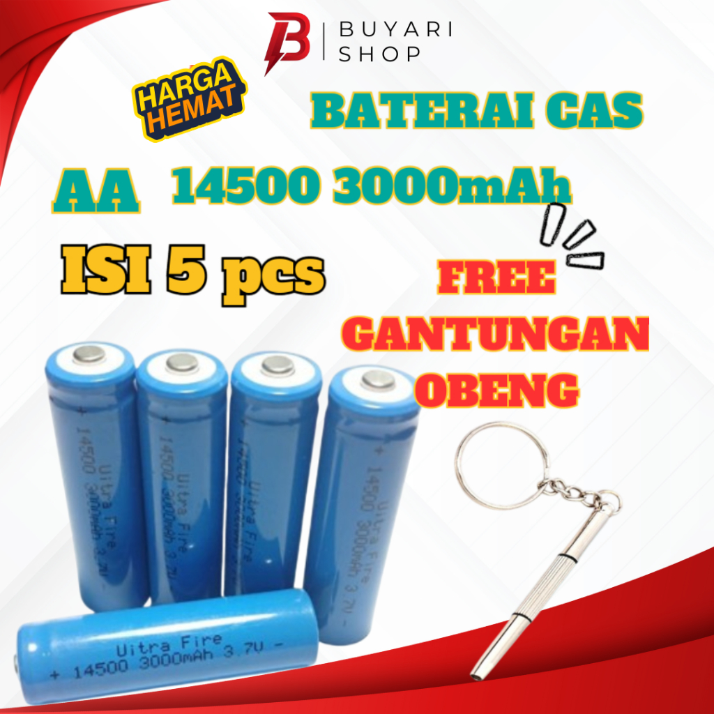 [HARGA 5 PCS] BATERAI AA 3.7 V Baterai AA 3000 Mah 3.7V RA 14500 Batre Cas AA BIRU BATERAI RECHARGEA