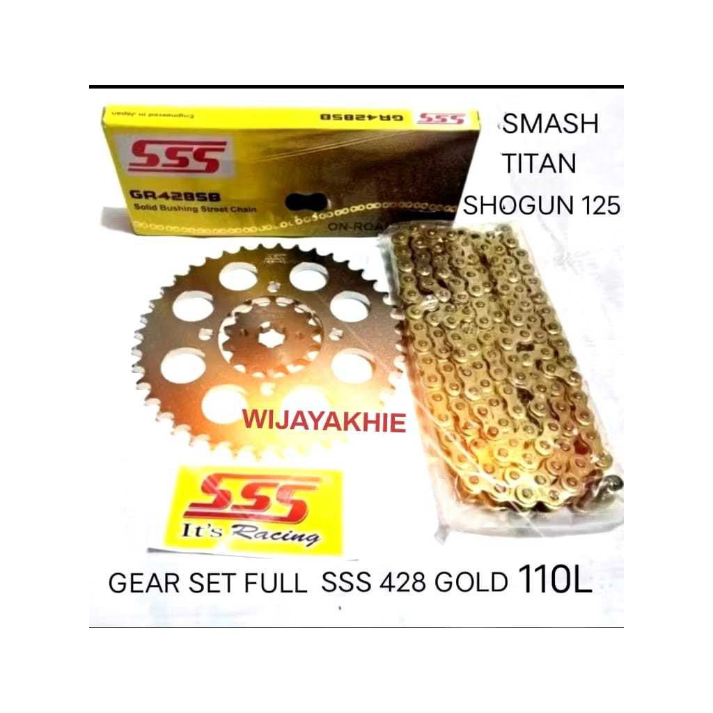 Gear Set FULL SSS 428 SMASH / SHOGUN 125 Paketan Rantai SSS 428 SB 130L GOLD Dengan Pilihan Gir Depa