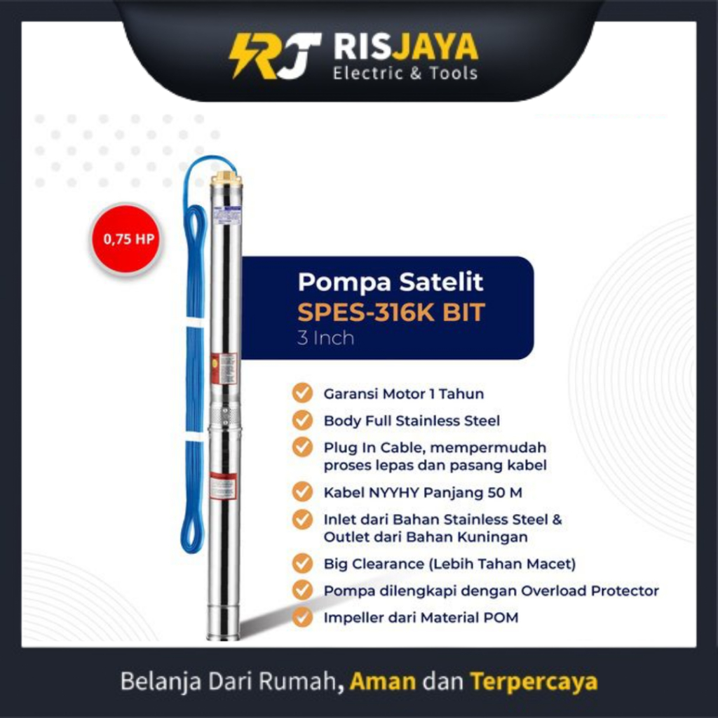 Mesin Pompa Celup Mesin Pompa Sumur Celup SPES 316 BIT 0,75 3/4 HP Shimizu