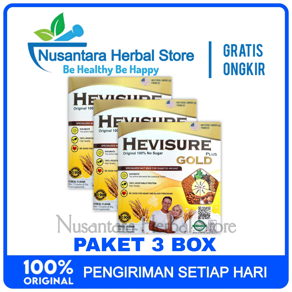 

3 Box Hevisure Gold Susu Tanpa Gula Obat Diabetes Kencing Manis Original Asli