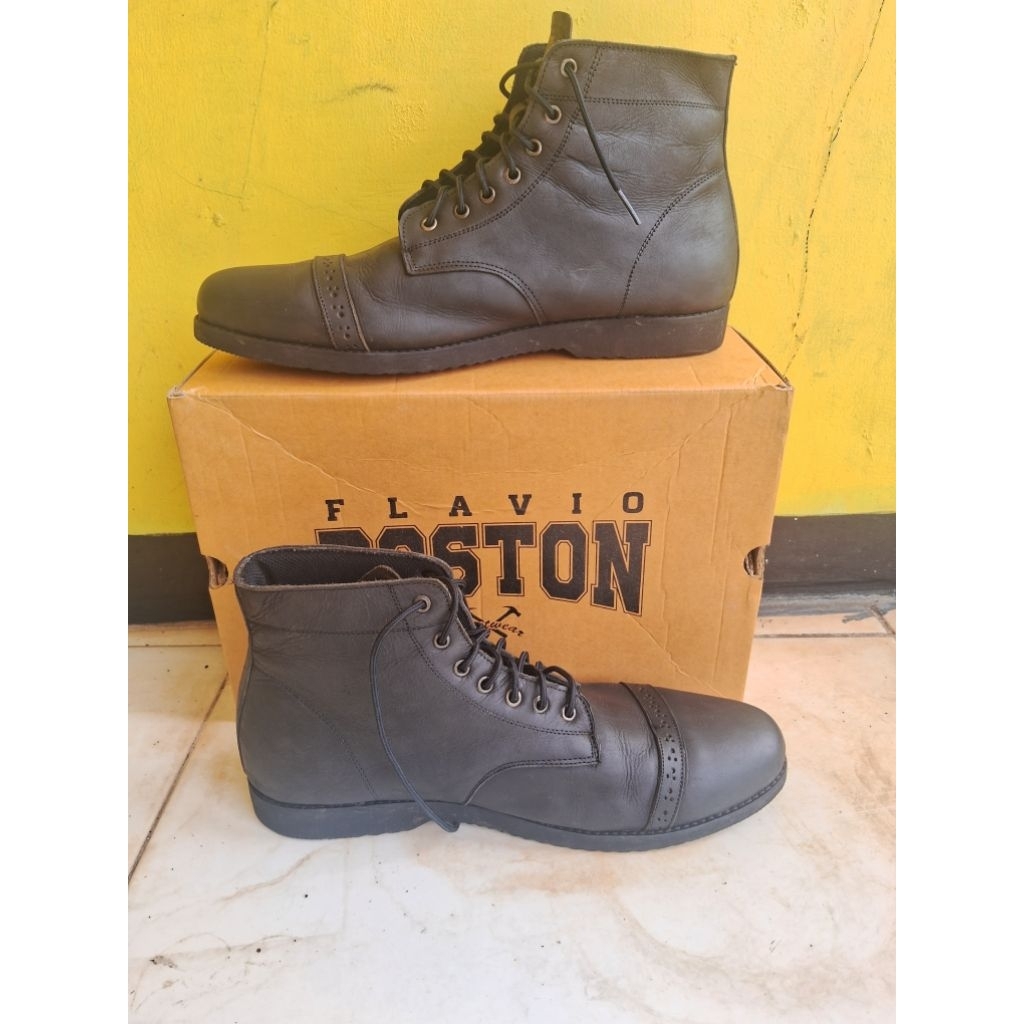 sepatu kulit crazy horse flavio boston