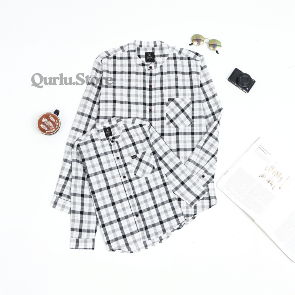 Qurlu - Kemeja Koko Anak/Dewasa lengan PANJANG motif kotak (AKMAL SERIES) bisa couple ayah anak
