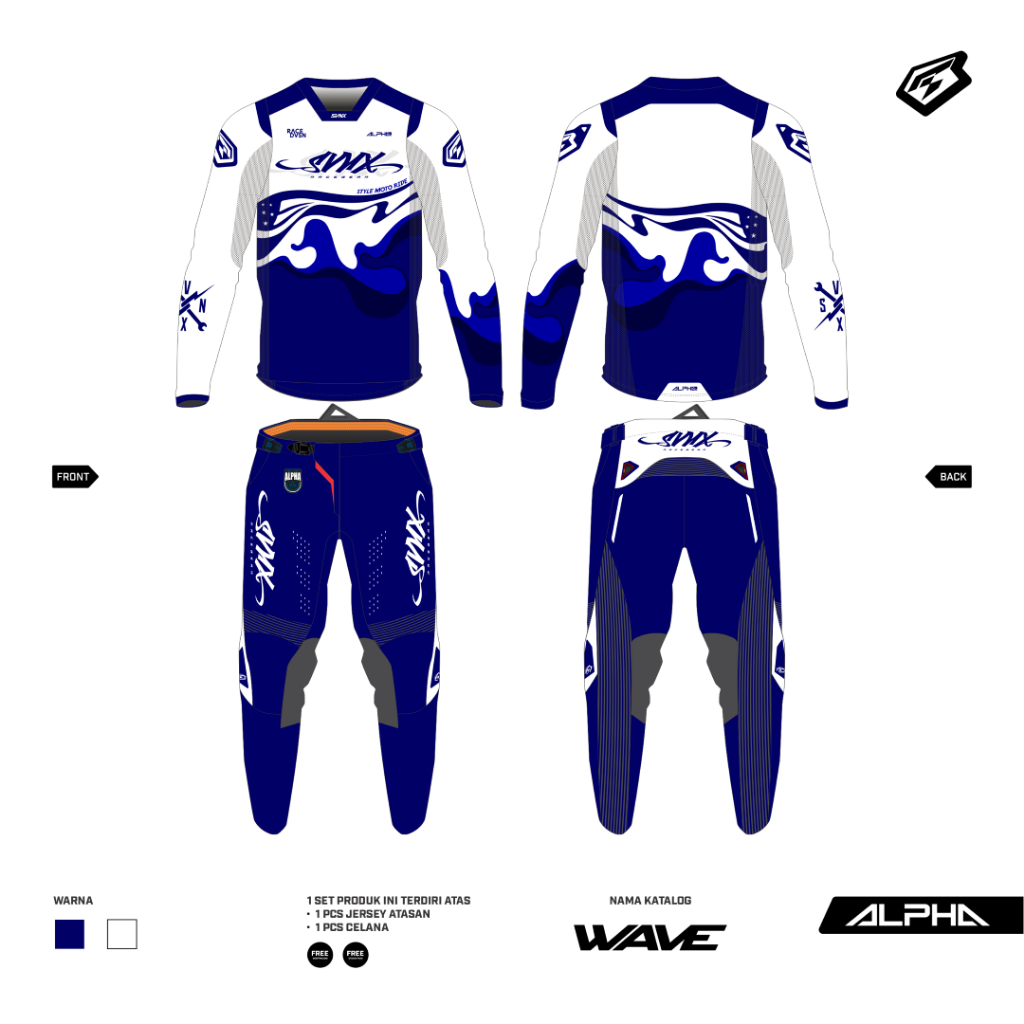 MX GEARSET APLHA WAVE SERIES / JERSET MOTOCROSS / JERSEY SET TRAIL SVNX / ENDURO TRAIL ADVENTURE