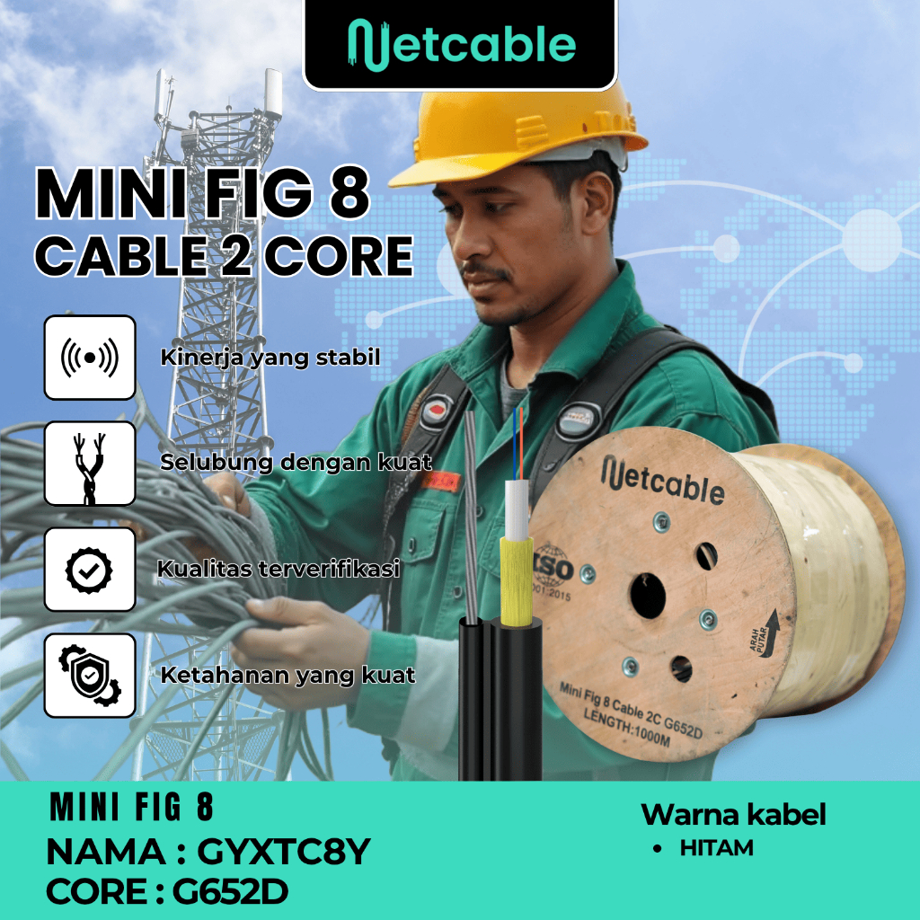 NETCABLE Kabel Fiber Optik Mini Fig 8 2 Core 1000m - 2000m | Kabel FO Fig8 1KM 2KM