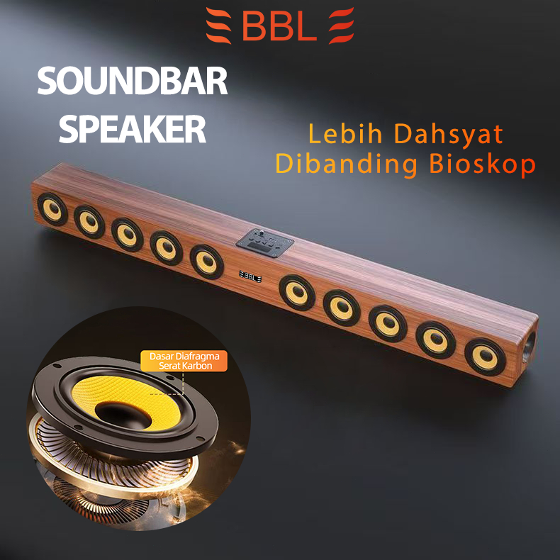 Soundbar BBL-M10 12 Speaker, Bluetooth 5.3, Bass 360° & Kayu Solid - Suara Cinema di Rumah